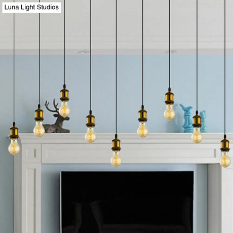 Vintage Brass Pendant Light With Exposed Bulbs And Adjustable Cord - 3/5 Lights Round/Linear Canopy