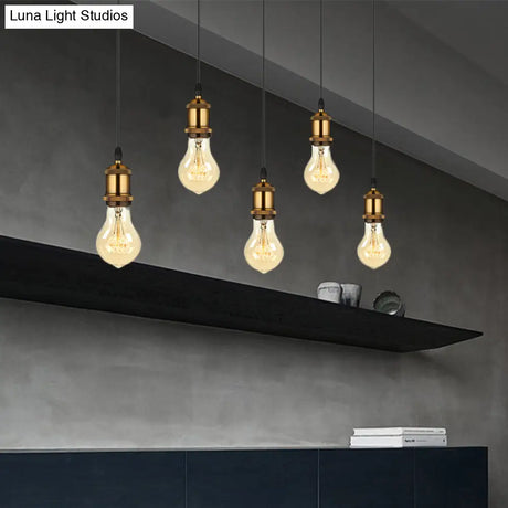 Vintage Brass Pendant Light With Exposed Bulbs And Adjustable Cord - 3/5 Lights Round/Linear Canopy