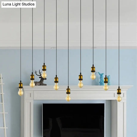 Vintage Brass Pendant Light With Exposed Bulbs And Adjustable Cord - 3/5 Lights Round/Linear Canopy