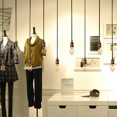 Vintage Brass Pendant Light With Exposed Bulbs And Adjustable Cord - 3/5 Lights Round/Linear Canopy
