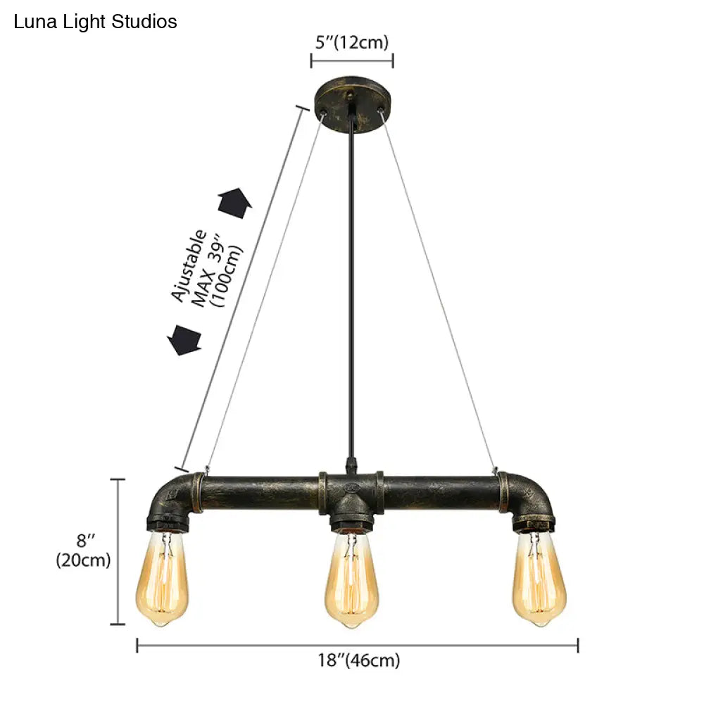 Vintage Brass Pipe Ceiling Light Fixture With Open Bulb - Iron 3 Lights Indoor Island Pendant
