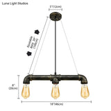 Vintage Brass Pipe Ceiling Light Fixture With Open Bulb - Iron 3 Lights Indoor Island Pendant