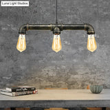 Vintage Brass Pipe Ceiling Light Fixture With Open Bulb - Iron 3 Lights Indoor Island Pendant