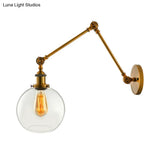 Vintage Brass Sconce: Clear Glass Spherical Lighting Fixture For Bedroom