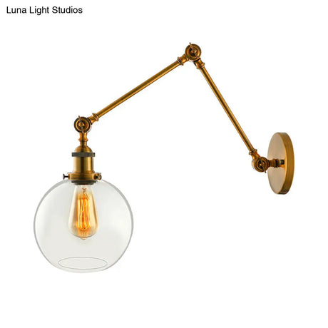 Vintage Brass Sconce: Clear Glass Spherical Lighting Fixture For Bedroom
