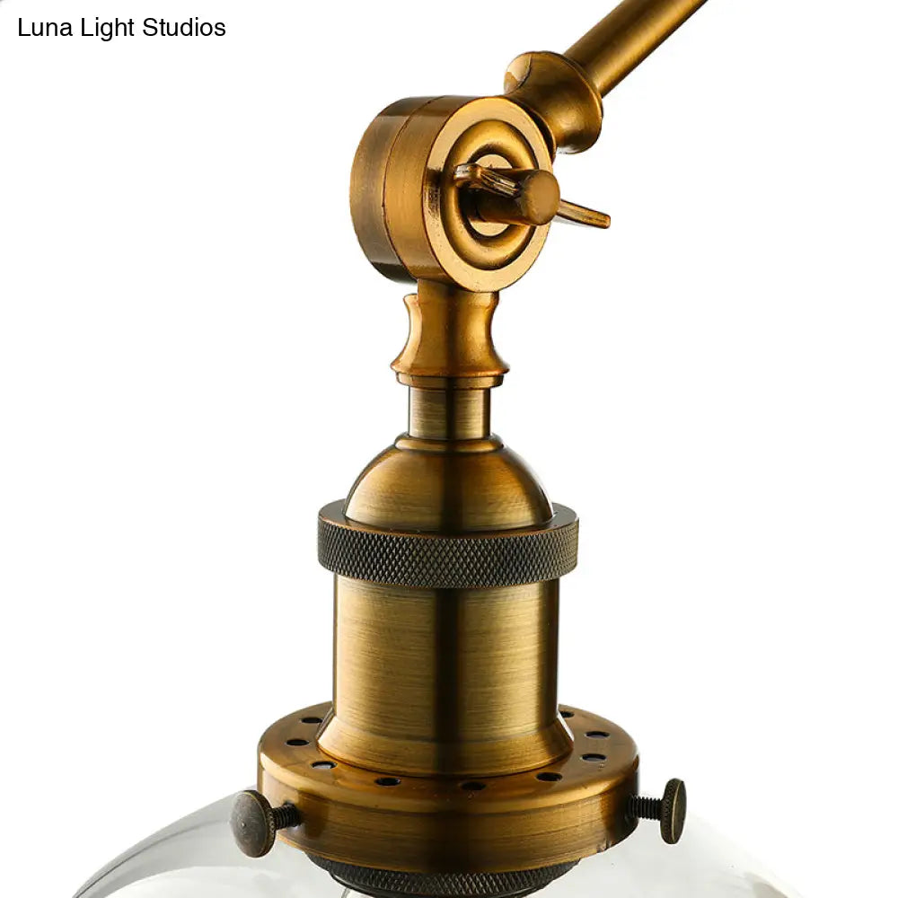 Vintage Brass Sconce: Clear Glass Spherical Lighting Fixture For Bedroom