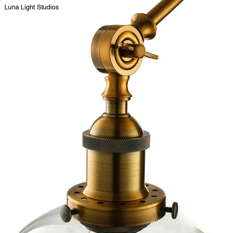 Vintage Brass Sconce: Clear Glass Spherical Lighting Fixture For Bedroom