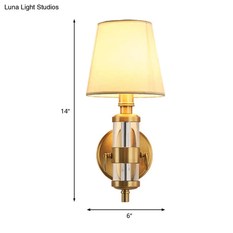 Vintage Brass Sconce Wall Lamp - Fabric Shade 1 Light Fixture For Bedroom