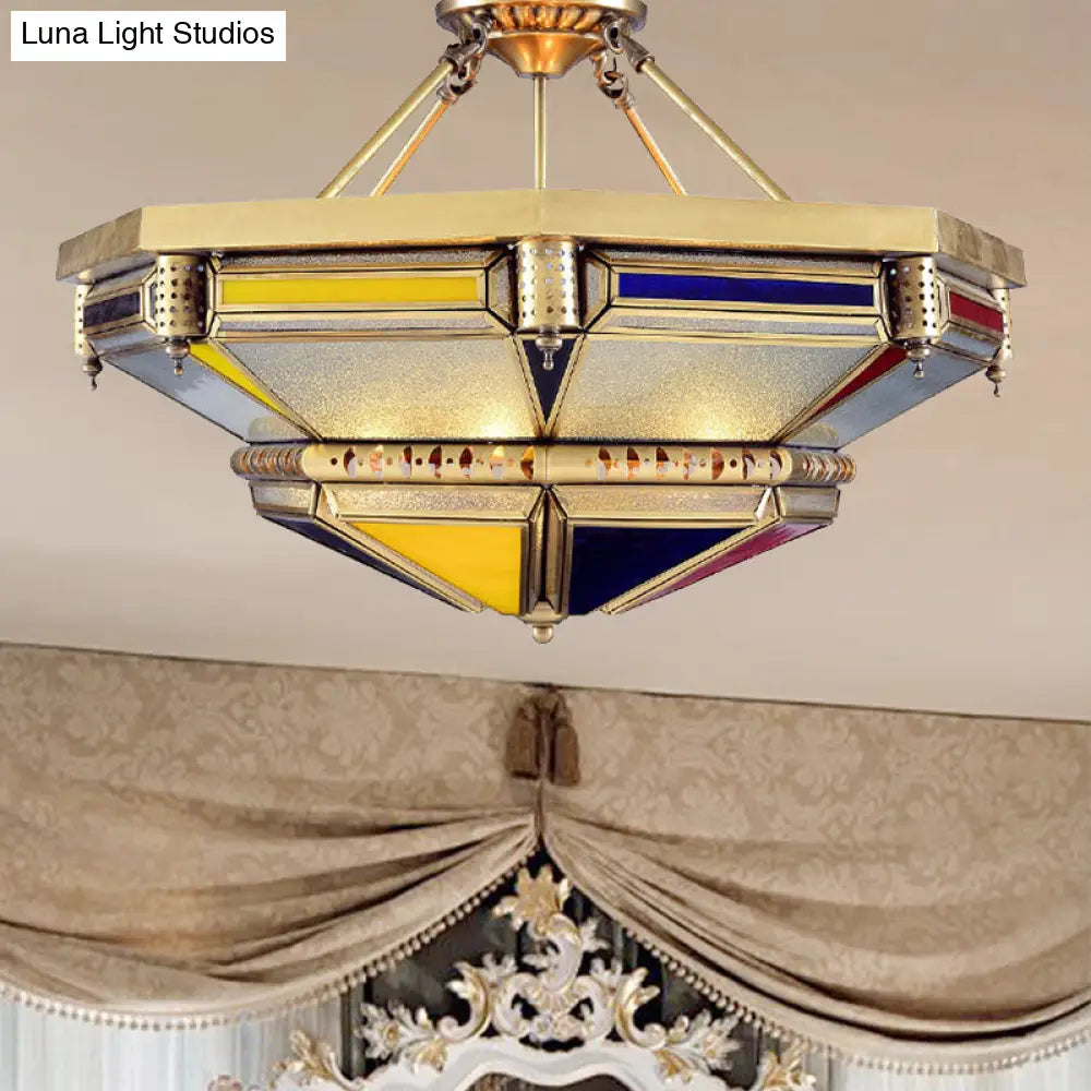 Vintage Brass Semi Flush Mount Lamp - Tower Shape Metal Light With 3 Heads; Ideal For Living Room
