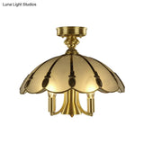 Vintage Brass Sheep/Oval Ceiling Light Fixture - 5 Bulbs Mouth Blown Opal Glass Semi Flush Mount