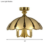 Vintage Brass Sheep/Oval Ceiling Light Fixture - 5 Bulbs Mouth Blown Opal Glass Semi Flush Mount