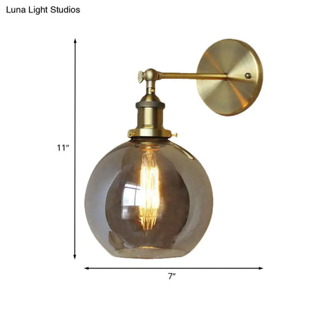 Vintage Brass Smoked Glass Wall Lamp Bubble Shade Sconce Light For Coffee Shop