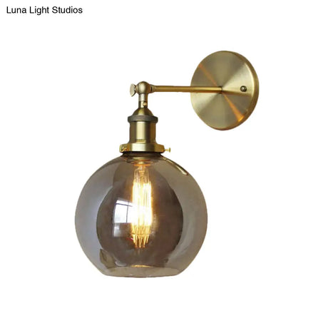 Vintage Brass Smoked Glass Wall Lamp Bubble Shade Sconce Light For Coffee Shop