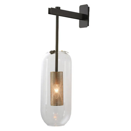 Vintage Brass Wall Lamp With Clear Glass Cylinder Shade - 1-Light Sconce For Corridor & Living Room