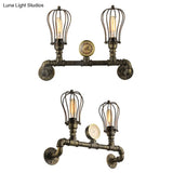 Vintage Brass Wall Lamp With Water Drop Cage Shade - 2 Bulb Living Room Fixture