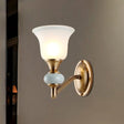 Vintage Brass Wall Light With Frosted Glass Bell Shade Half-Head Lighting For Bedroom 1 /