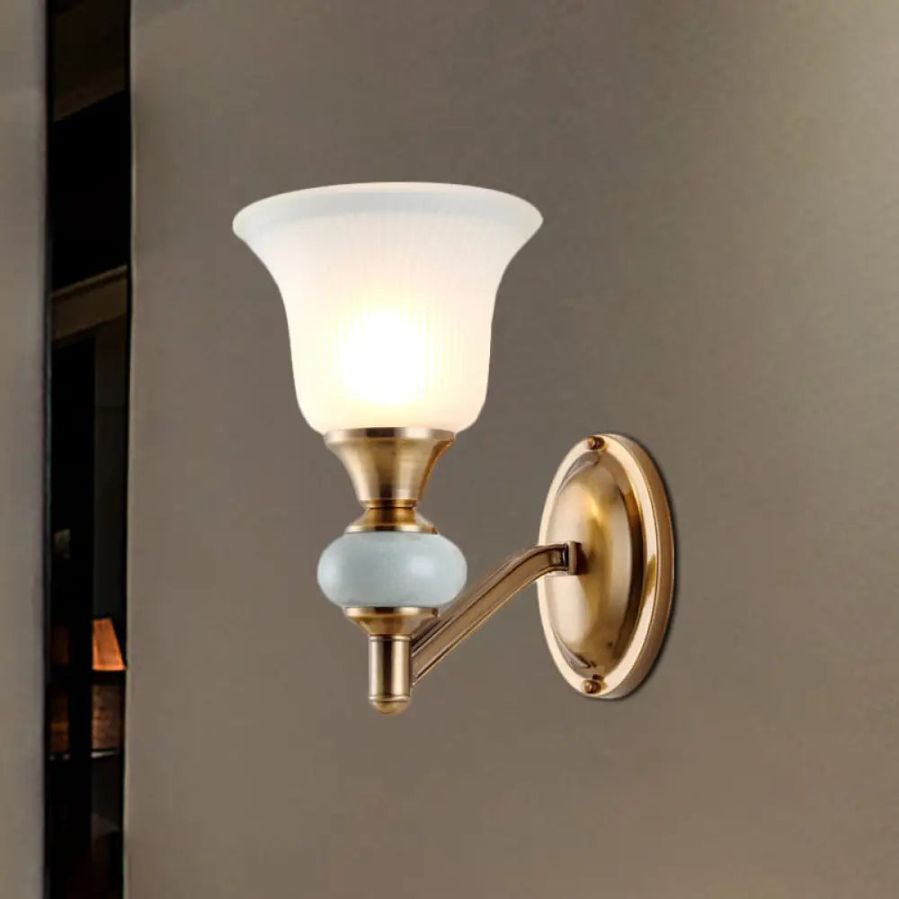 Vintage Brass Wall Light With Frosted Glass Bell Shade Half-Head Lighting For Bedroom 1 /
