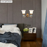 Vintage Brass Wall Light With Frosted Glass Bell Shade Half-Head Lighting For Bedroom