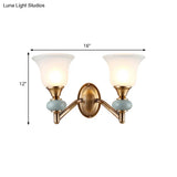 Vintage Brass Wall Light With Frosted Glass Bell Shade Half-Head Lighting For Bedroom