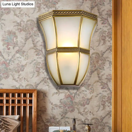 Vintage Brass Wall Light With Opal Glass Shade - Flared Design For Indoor Lighting
