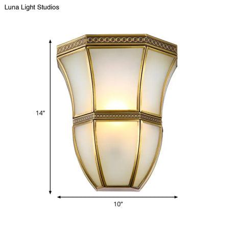 Vintage Brass Wall Light With Opal Glass Shade - Flared Design For Indoor Lighting