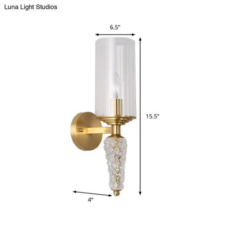 Vintage Brass Wall Mounted Bedside Lighting Fixture With Clear Glass Shade And 1 Bulb