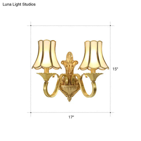 Vintage Brass Wall Mounted Bell Beveled Glass Light Fixture For Living Room