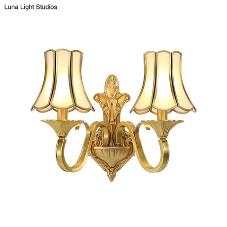 Vintage Brass Wall Mounted Bell Beveled Glass Light Fixture For Living Room