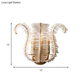 Vintage Brass Wall Mounted Light Fixture With Leaf Shaped Clear Glass For Living Room - Choose From