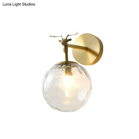 Vintage Brass Wall Sconce With Clear Water Glass Shade - Indoor Lamp Fixture
