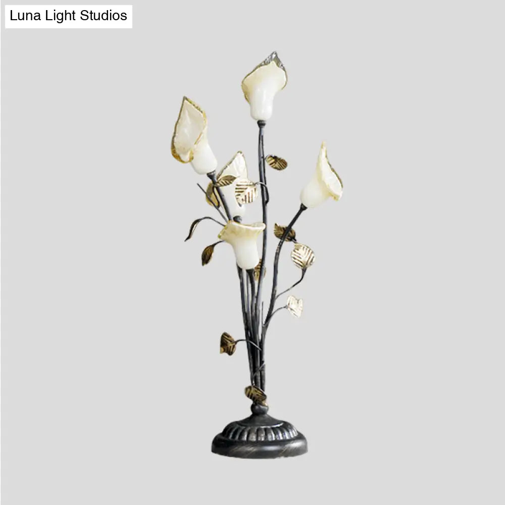 Vintage Bronze Metal Led Nightstand Light: 5-Head Flower Night Lighting For Living Room