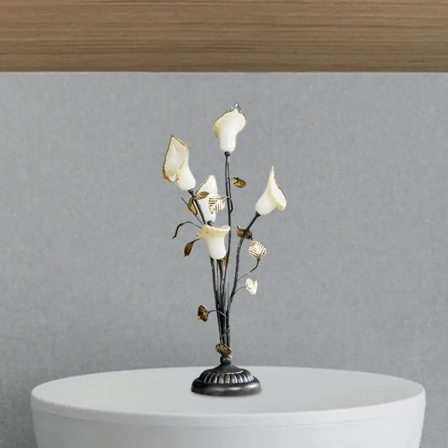 Vintage Bronze Metal Led Nightstand Light: 5-Head Flower Night Lighting For Living Room