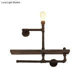 Vintage Bronze Wall Mount Light With Wood Shelf And Water Pipe Design For Living Room Décor