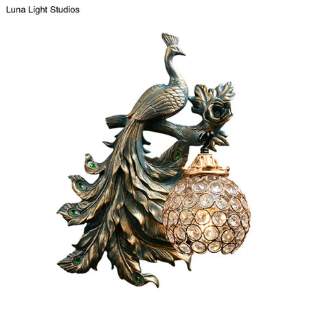 Vintage Bronze Wall Sconce With Phenix Resin Design - Perfect For Living Room