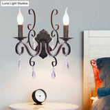 Vintage Candle Wall Lamp With Crystal Accent Black Metal Finish