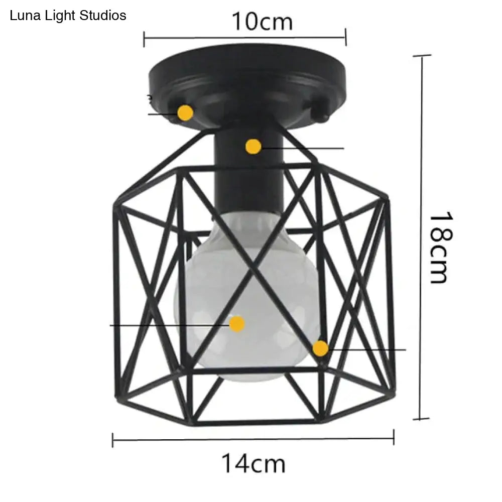 Vintage Ceiling Lights Lustre Luminaria Led Lamp Loft Iron Cage Fixtures Lighting