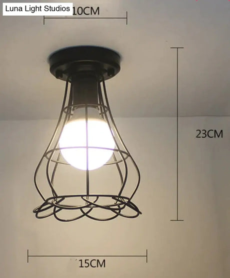 Vintage Ceiling Lights Lustre Luminaria Led Lamp Loft Iron Cage Fixtures Lighting 23