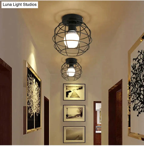 Vintage Ceiling Lights Lustre Luminaria Led Lamp Loft Iron Cage Fixtures Lighting