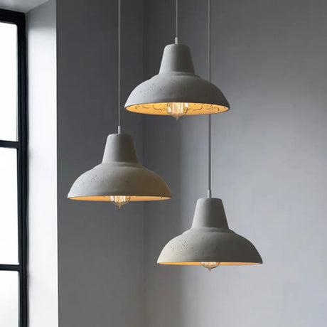 Vintage Cement Hanging Light Fixture - 1-Light Restaurant Ceiling Lamp In White/Grey With Carved