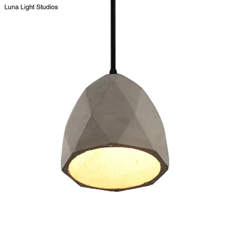 Vintage Cement Pendant Lamp - 1 Light Dining Room Hanging Fixture In Grey Bowl/Cylinder/Semi Circle