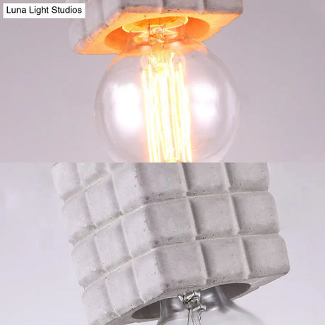 Vintage Cement Square Pendant Light With Bare Bulb For Restaurant Ceiling - Grey