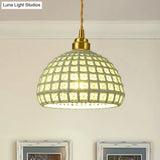 Vintage Ceramic Dome Suspension Lamp With Hollow Out Design Blue/Pink 1-Light Hanging Fixture