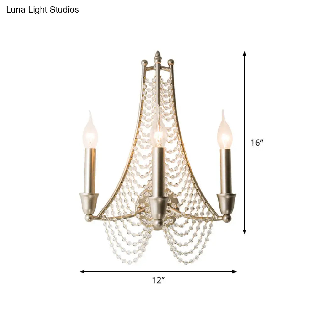 Vintage Champagne Crystal Bead Chandelier - 3-Bulb Hanging Pendant Light For Bedroom