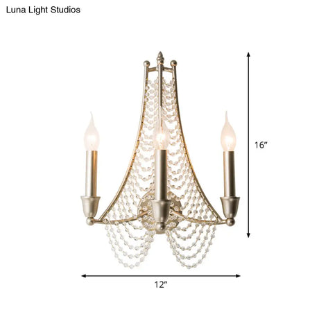 Vintage Champagne Crystal Bead Chandelier - 3-Bulb Hanging Pendant Light For Bedroom