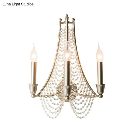 Vintage Champagne Crystal Bead Chandelier - 3-Bulb Hanging Pendant Light For Bedroom