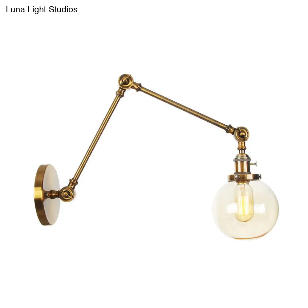 Vintage Chrome/Copper/Bronze Orb Wall Sconce Lamp - Clear/Amber Glass Adjustable Arm 1 Light Ideal