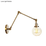 Vintage Chrome/Copper/Bronze Orb Wall Sconce Lamp - Clear/Amber Glass Adjustable Arm 1 Light Ideal