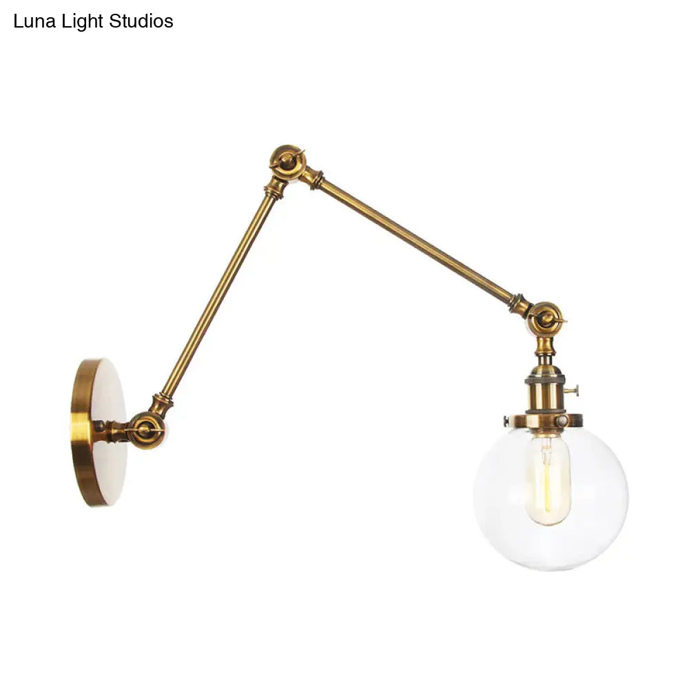 Vintage Chrome/Copper/Bronze Orb Wall Sconce Lamp - Clear/Amber Glass Adjustable Arm 1 Light Ideal