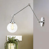 Vintage Chrome/Copper/Bronze Orb Wall Sconce Lamp - Clear/Amber Glass Adjustable Arm 1 Light Ideal