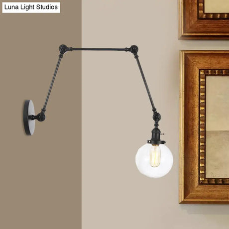 Vintage Chrome/Copper/Bronze Orb Wall Sconce Lamp - Clear/Amber Glass Adjustable Arm 1 Light Ideal